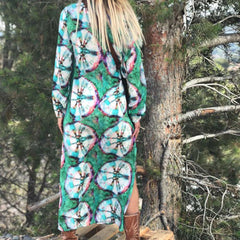 Loose Plus Print V neck Long sleeve Maxi Dresses