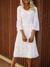 Fashion Round neck Long sleeve Lace Hollow out Maxi Dresses