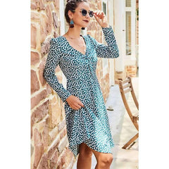 Casual V neck Print Long sleeve Skater Dresses