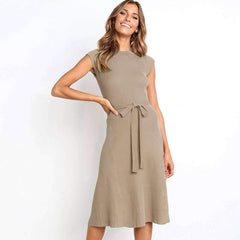 Fashion Pure Round neck Short sleeve Lacing Skater Dresses