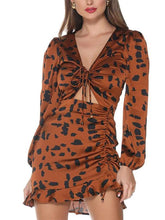 Sexy Print V neck Long sleeve Skater Dresses