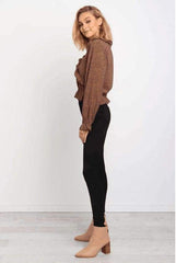 Fashion falbala V neck Leopard print Long sleeve Blouses