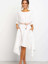 Fashion Loose Round neck Half sleeve Maxi Dresses(without belt)