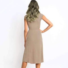 Fashion Pure Round neck Short sleeve Lacing Skater Dresses