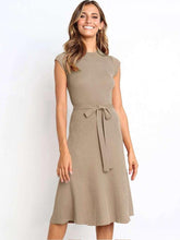 Fashion Pure Round neck Short sleeve Lacing Skater Dresses