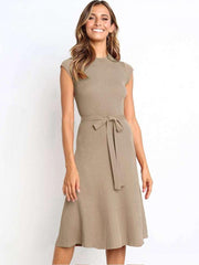 Fashion Pure Round neck Short sleeve Lacing Skater Dresses