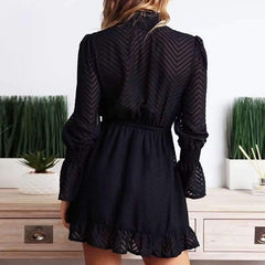 Fashion High collar Lacing Long sleeve Skater Dresses