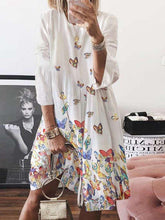 Loose Print Round neck Three quarter sleeve Maxi Dresses