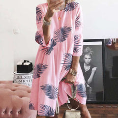 Loose Print Round neck Three quarter sleeve Maxi Dresses