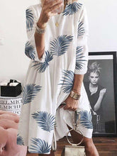 Loose Print Round neck Three quarter sleeve Maxi Dresses