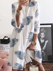 Loose Print Round neck Three quarter sleeve Maxi Dresses