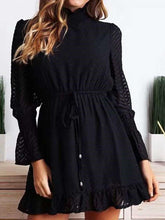 Fashion High collar Lacing Long sleeve Skater Dresses