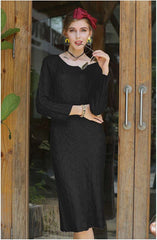 Fashion Pure Knit Long sleeve Tee Maxi Dresses