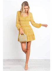 Fashion Stringy selvedge Drape Long sleeve Skater Dresses