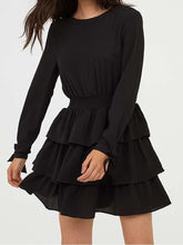 Sexy Pure Backless Falbala Long sleeve Skater Dresses