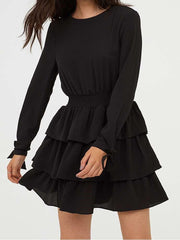 Sexy Pure Backless Falbala Long sleeve Skater Dresses