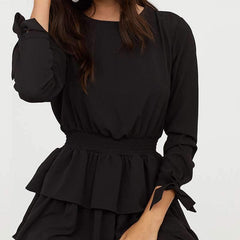 Sexy Pure Backless Falbala Long sleeve Skater Dresses