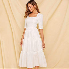 Fashion Gored Square collar Half sleeve Skater Dresses