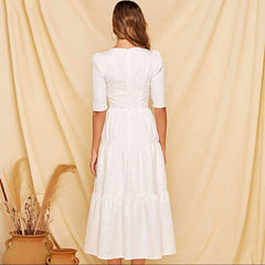 Fashion Gored Square collar Half sleeve Skater Dresses