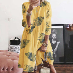 Loose Print Round neck Three quarter sleeve Maxi Dresses