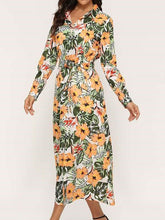 Casual Print V neck Long sleeve Skater Maxi Dresses