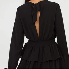 Sexy Pure Backless Falbala Long sleeve Skater Dresses