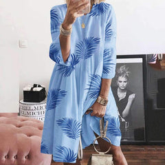 Loose Print Round neck Three quarter sleeve Maxi Dresses