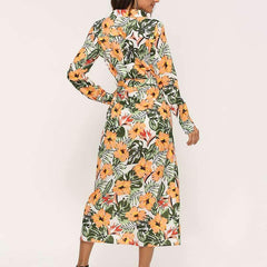 Casual Print V neck Long sleeve Skater Maxi Dresses