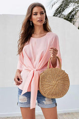 Pure Loose Snarls Round neck Blouses