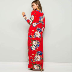 Fashion Print Lacing Long sleeve Tee Maxi Dresses