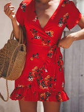 Fashion Chic Women V neck Printed Skater Mini Dresses