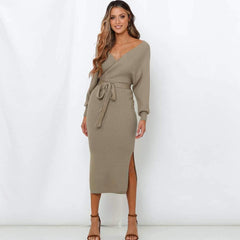 Fashion Pure Knit Batwing sleeve Skater Dresses