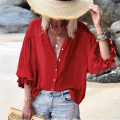 Loose Point print Long sleeve Blouses