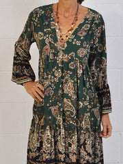 Dark Green A-Line 3/4 Sleeve Dresses