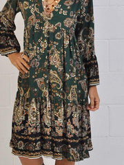 Dark Green A-Line 3/4 Sleeve Dresses