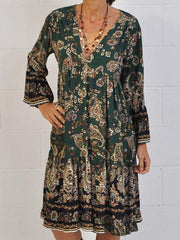 Dark Green A-Line 3/4 Sleeve Dresses