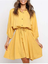 Fashion Lapel Long sleeve Lacing Skater Dresses