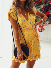 Fashion Chic Women V neck Printed Skater Mini Dresses