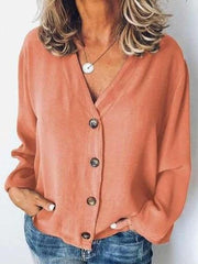 Fashion Pure V neck Long sleeve Blouses