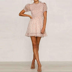 Fashion Print Falbala Short sleeve Skater Dresses
