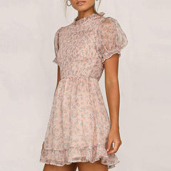 Fashion Print Falbala Short sleeve Skater Dresses