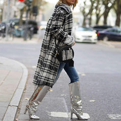 Fashion Plaid Lapel Long sleeve Coats