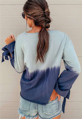 Casual Gradient Round neck Long sleeve Lacing T-Shirts