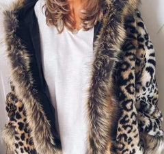 Fashion Fur Collar Leopard Slim Long Sleeve Overcoat