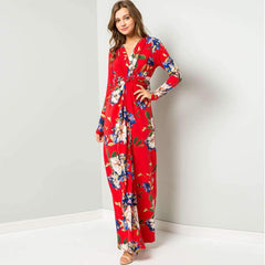 Fashion Print Lacing Long sleeve Tee Maxi Dresses
