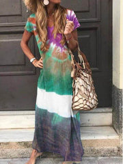 Fashion printed women v neck long maxi dresses