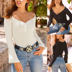 Sexy Deep V Collar Button Slim Fit T-Shirts