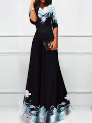 Elegant Woman Half sleeve Print Flory Maxi Dresses