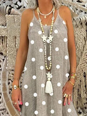 Cotton-Blend Polka Dots Sleeveless Casual Dresses