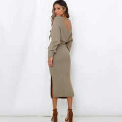 Fashion Pure Knit Batwing sleeve Skater Dresses
